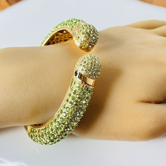 HSN Joan Boyce Kissable Cuff Bracelet Green Crystal Hinged Bracelet Pave QVC 444 - Picture 2 of 12